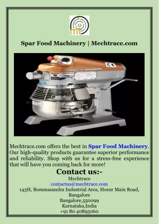 Spar Food Machinery  Mechtrace.com