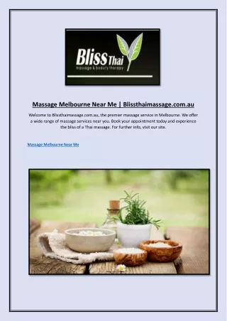 Massage Melbourne Near Me | Blissthaimassage.com.au