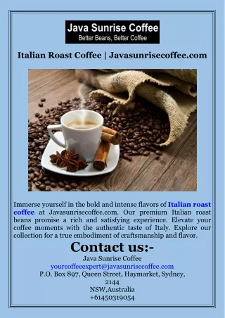 Italian Roast Coffee  Javasunrisecoffee.com