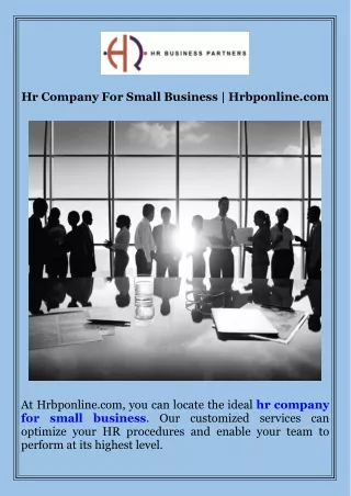 Hr Company For Small Business  Hrbponline.com