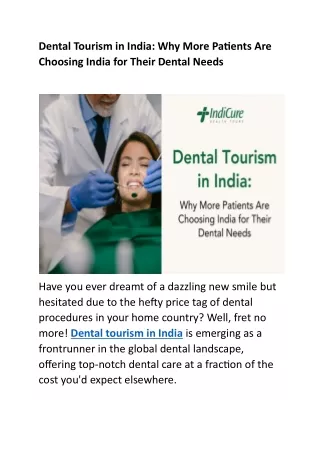 Dental Tourism in India - Why More Patients Are Choosing India for Their Dental Needs