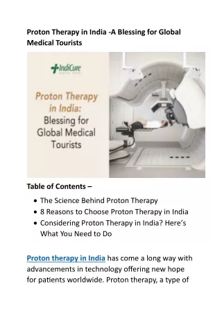 Proton Therapy in India Is Emerging as A Blessing for Global Medical Tourists