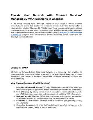 Elevate Your Network with Connect Services’ Managed SD-WAN Solutions in Ghansoli