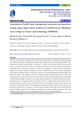 Assessment of solid waste management awareness and practices among junior high