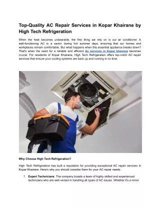 Top-Quality AC Repair Services in Kopar Khairane by High Tech Refrigeration