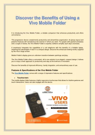 Discover the Benefits of Using a Vivo Mobile Folder