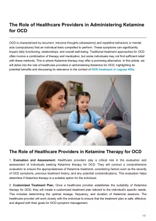 The Role of Healthcare Providers in Administering Ketamine for OCD