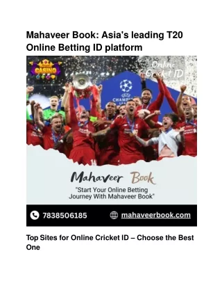 Mahaveer Book_ Asia's leading T20 Online Betting ID platform