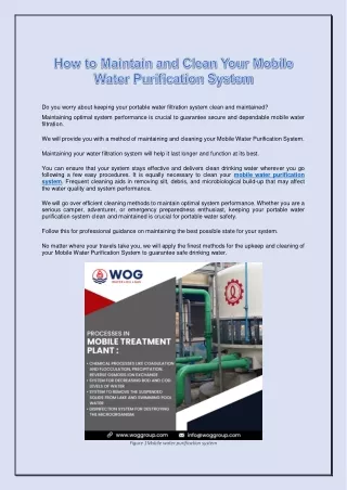 How to Maintain and Clean Your Mobile Water Purification System