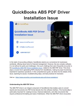 QuickBooks ABS PDF Driver Installation Issue