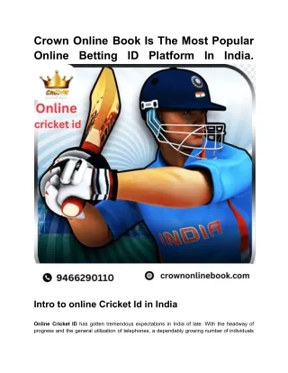 Crown Online Book Is The Most Popular Online Betting ID Platform In India.