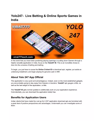 Yolo247-  Live Betting & Online Sports Games in India