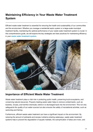 Maintaining Efficiency in Your Waste Water Treatment System