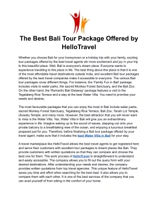 The Best Bali Tour Package Offered by HelloTravel.docx