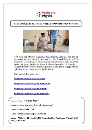 Stay Strong and Safe with Worksafe Physiotherapy Services