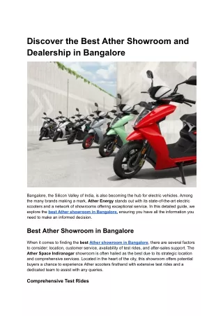 Discover the Best Ather Showroom and Dealership in Bangalore