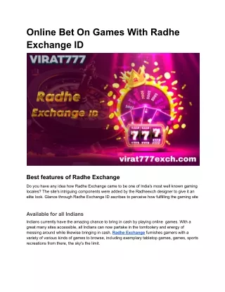 Online Bet On Games With Radhe Exchange ID