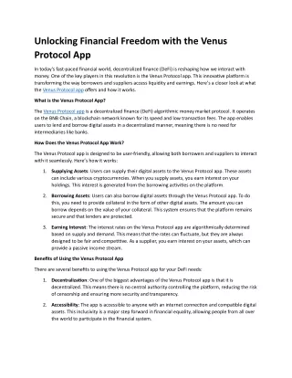 Unlocking Financial Freedom with the Venus Protocol App
