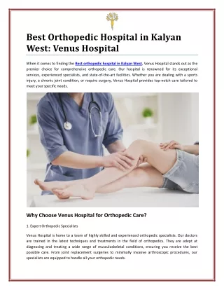 Best Orthopedic Hospital in Kalyan West for Exceptional Care