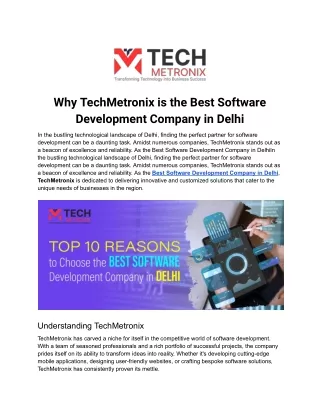 Why TechMetronix is the Best Software Development Company in Delhi