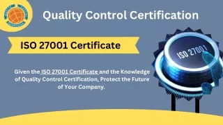 ISO 27001 Certificate |  Quality Control Certification