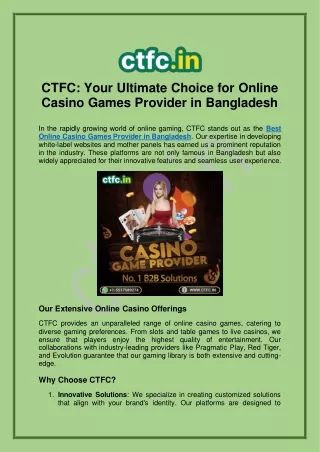 Best Online Casino Games Provider in Bangladesh - CTFC