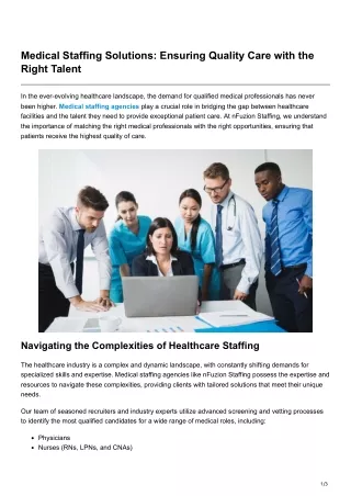 Medical Staffing Solutions Ensuring Quality Care with the Right Talent