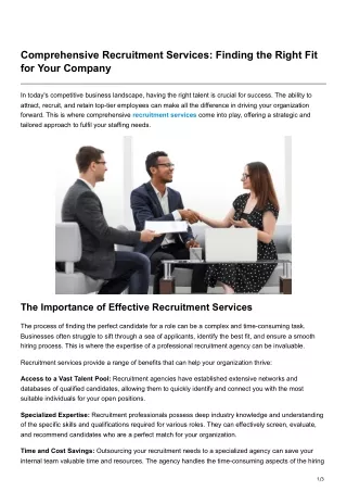 Comprehensive Recruitment Services Finding the Right Fit for Your Company