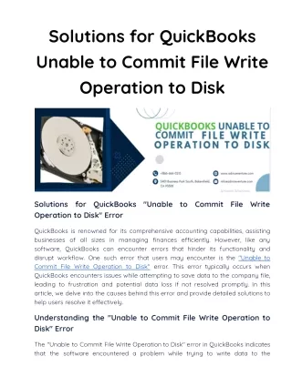 Solutions for QuickBooks Unable to Commit File Write Operation to Disk