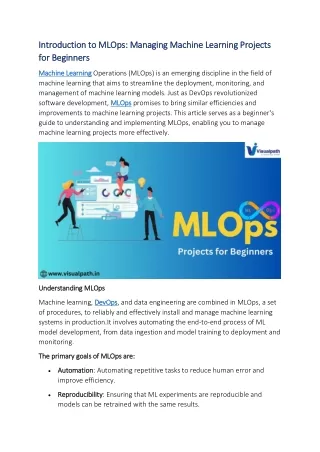 MLOps Training in Hyderabad | Machine Learning Operations Training