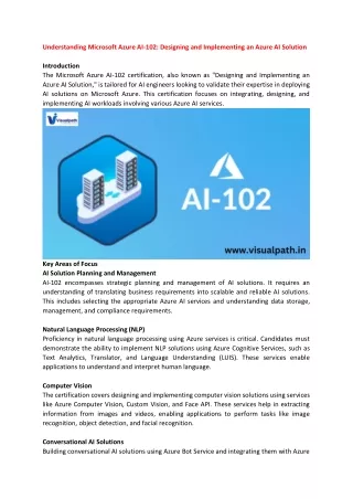 AI-102 Microsoft Azure AI Training  |  Azure AI Engineer Training