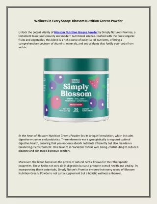 Wellness in Every Scoop: Blossom Nutrition Greens Powder