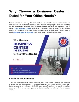 Why Choose a Business Center in Dubai for Your Office Needs