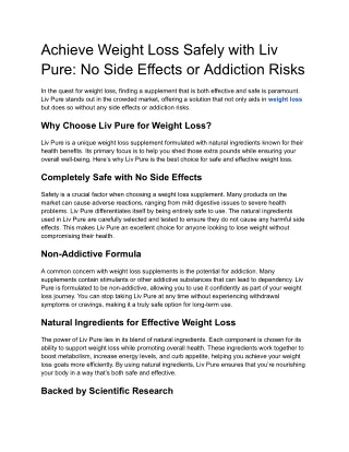 Achieve Weight Loss Safely with Liv Pure_ No Side Effects or Addiction Risks