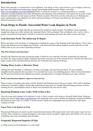 From Drips to Floods: Successful H2o Leak Repairs in Perth