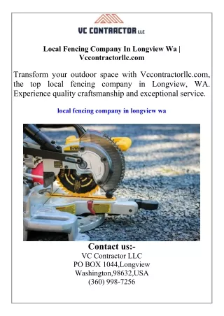 Local Fencing Company In Longview Wa  Vccontractorllc.com