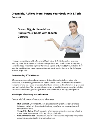 Dream Big, Achieve More Pursue Your Goals with B.Tech Courses