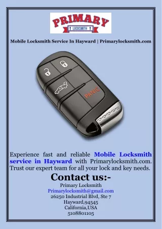 Mobile Locksmith Service In Hayward  Primarylocksmith.com