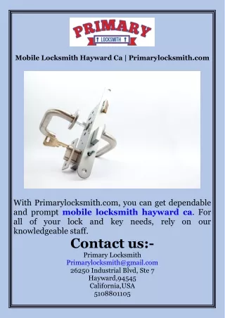 Mobile Locksmith Hayward Ca  Primarylocksmith.com