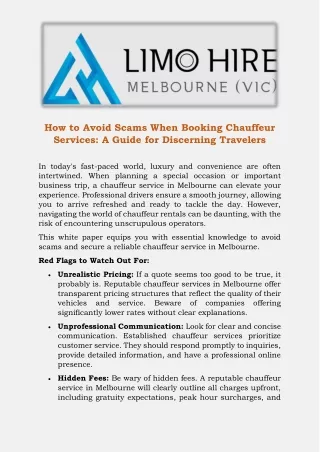 How to Avoid Scams When Booking Chauffeur Services- A Guide for Discerning Travelers