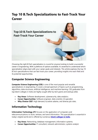 Top 10 B.Tech Specializations to Fast-Track Your Career