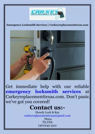 Emergency Locksmith Services  Carkeyreplacementtexas.com