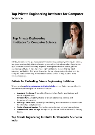 Top Private Engineering Institutes for Computer Science