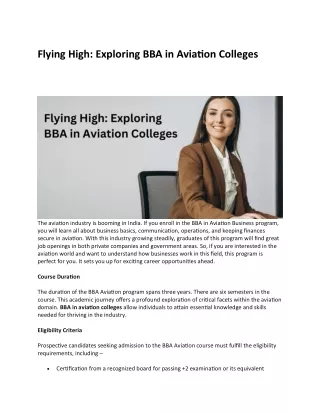 Flying High Exploring BBA in Aviation Colleges