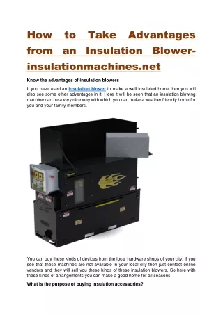 How to Take Advantages from an Insulation Blower-insulationmachines.net