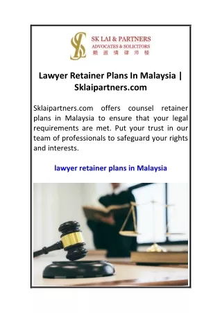 Lawyer Retainer Plans In Malaysia  Sklaipartners.com