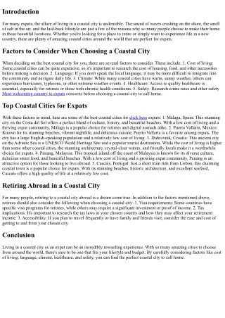 What Are the Best Coastal Cities for Expats?