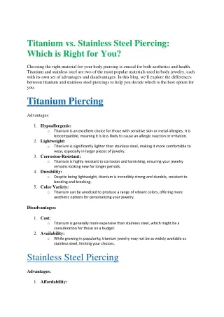 Titanium vs. Stainless Steel Piercing