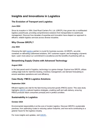 Insights and Innovations in Logistics