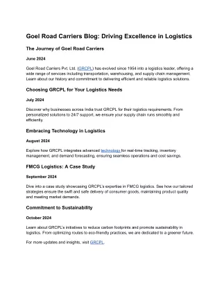 Goel Road Carriers Blog: Driving Excellence in Logistics